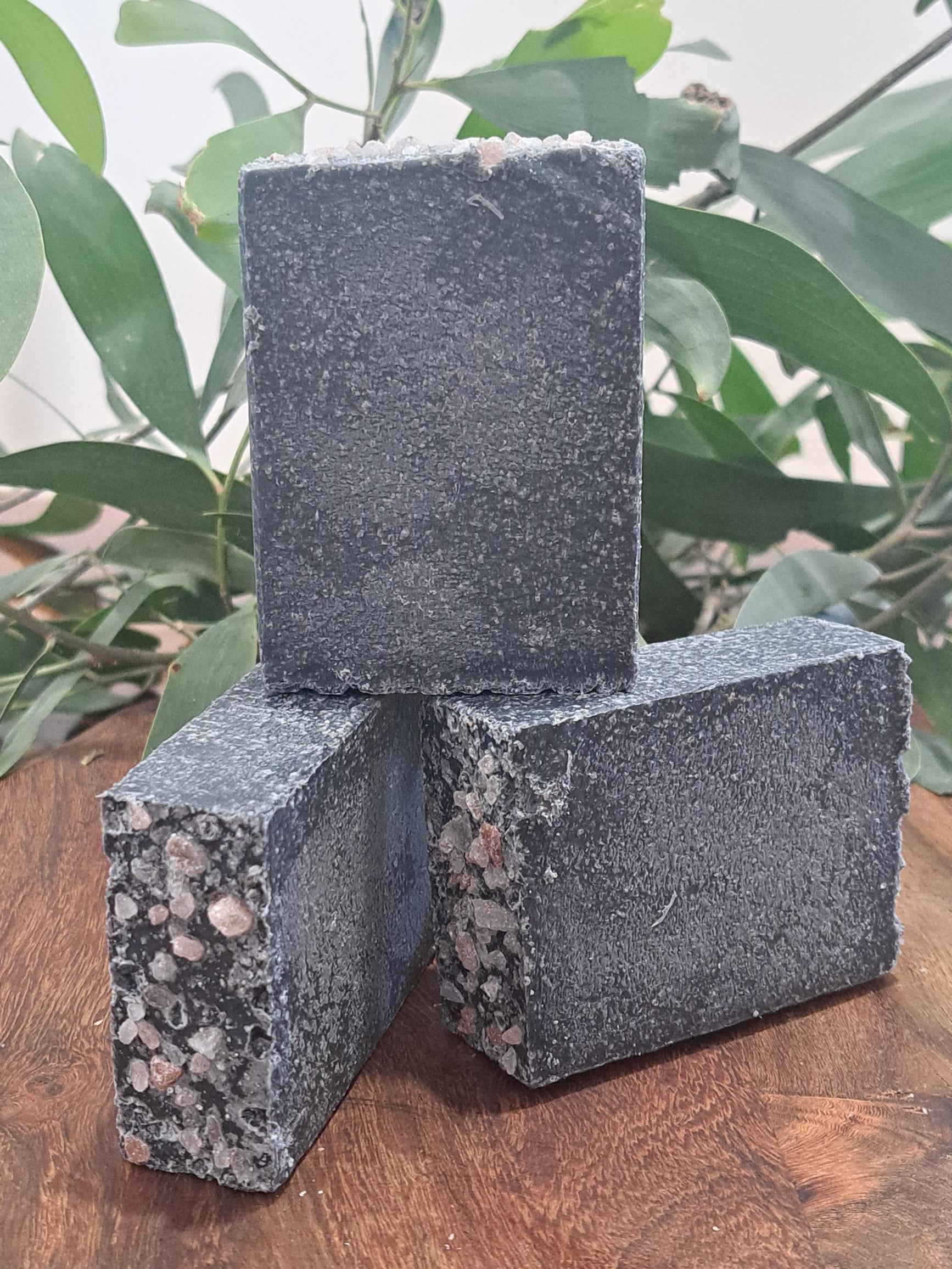 Activated charcoal salt soaps