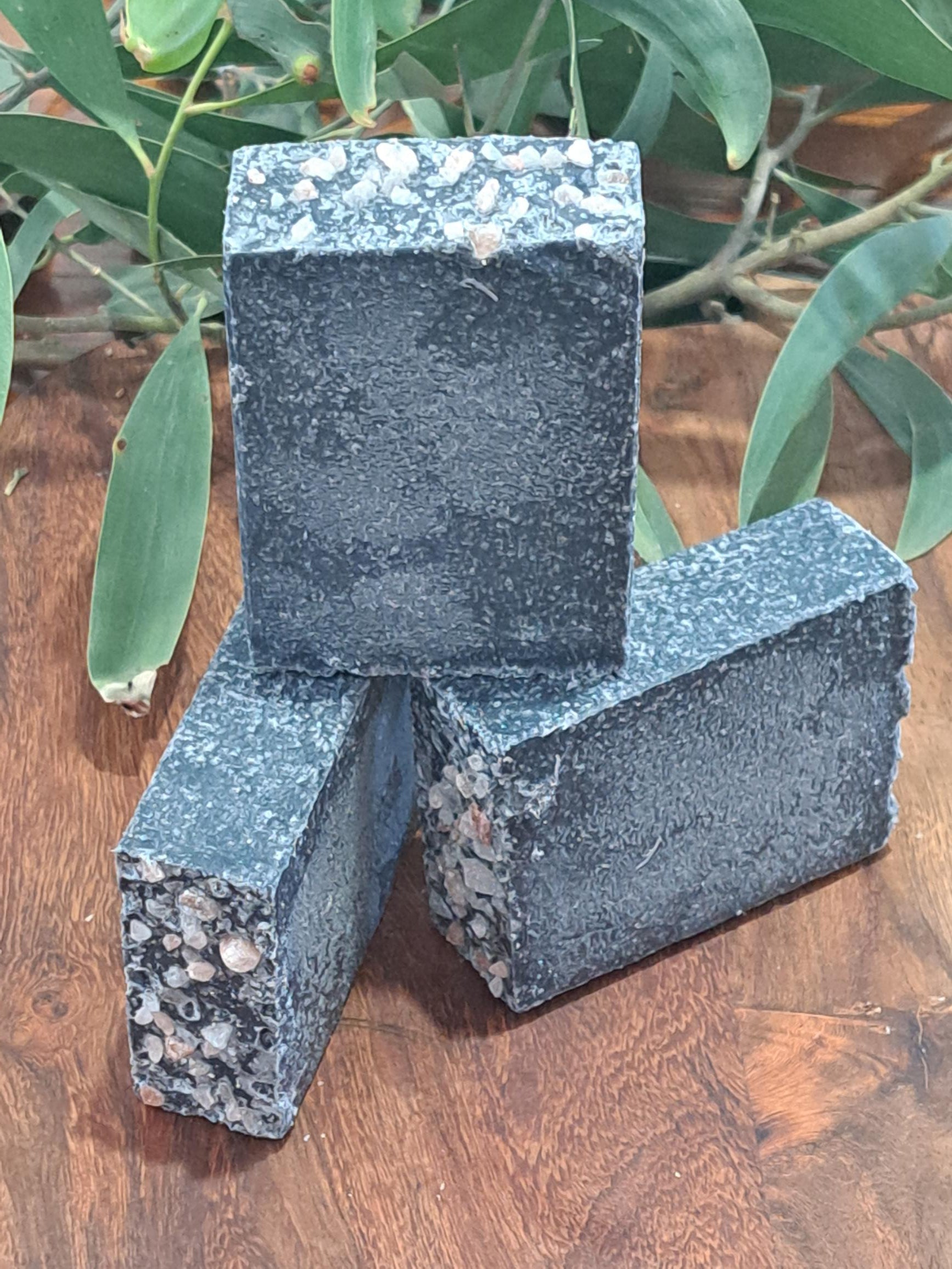 Activated charcoal salt soaps